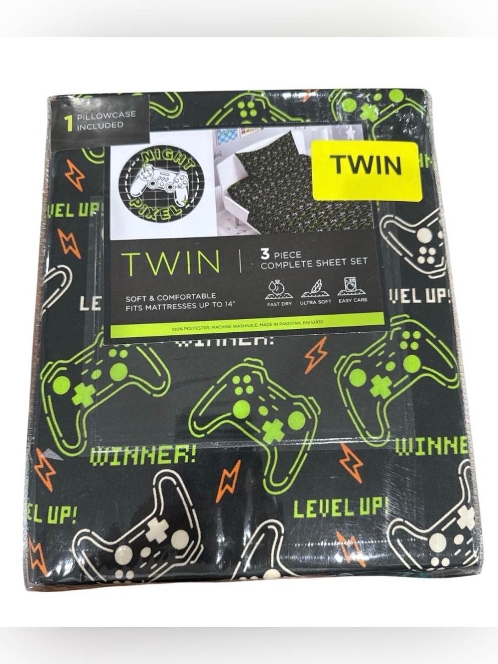 Night Pixel 3-Piece Twin Sheet Set For Kids Game Controller Print Fits Mattresse